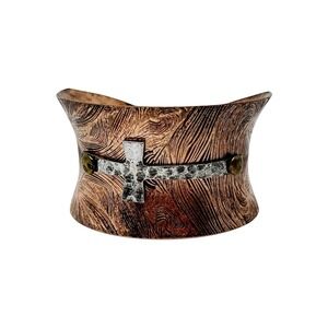 Copper Cuff Bracelet Riveted Silver Cross Textured Patina Mixed Metal